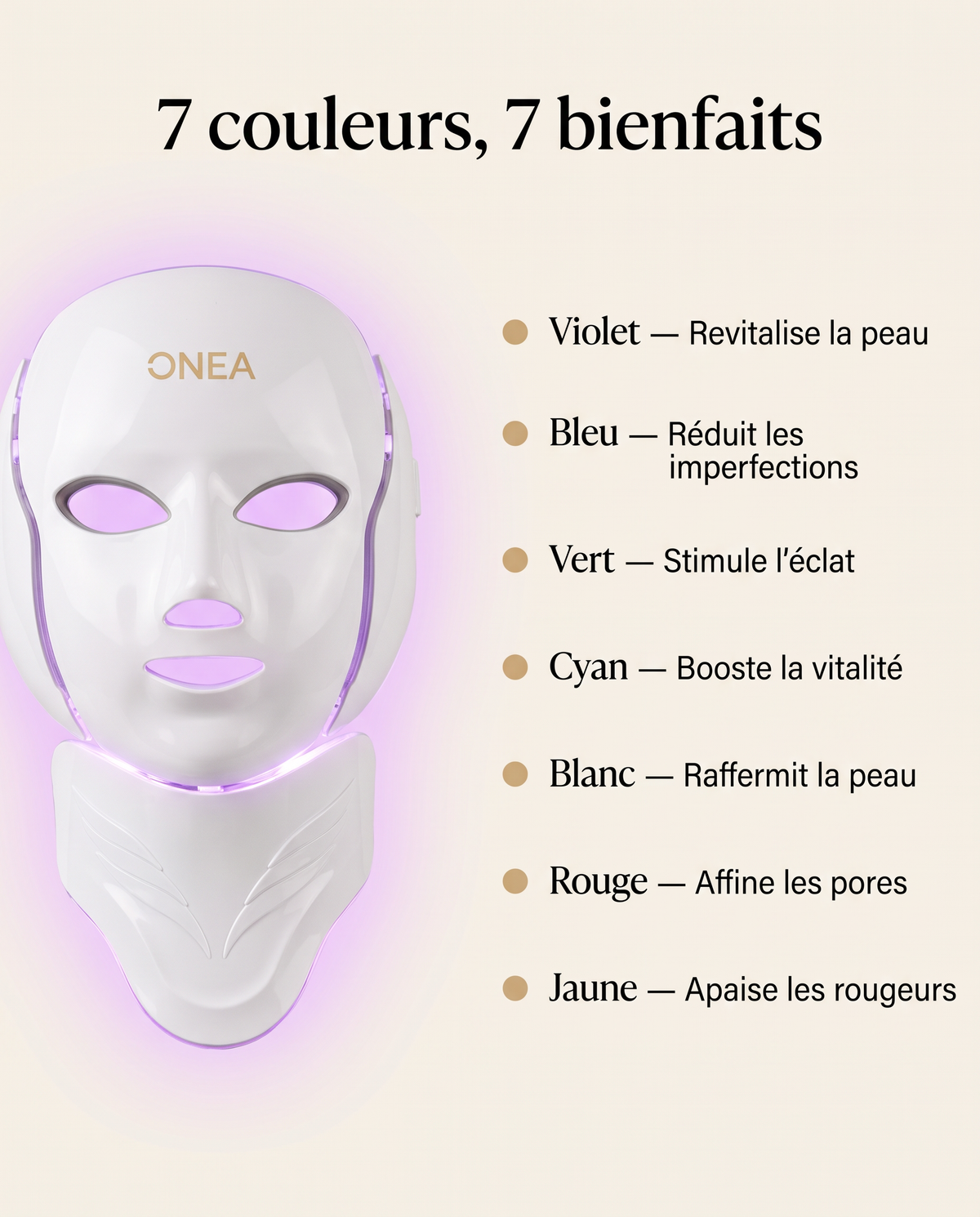 Masque LED ONEA - les 7 couleurs de luminothérapie et leurs bienfaits